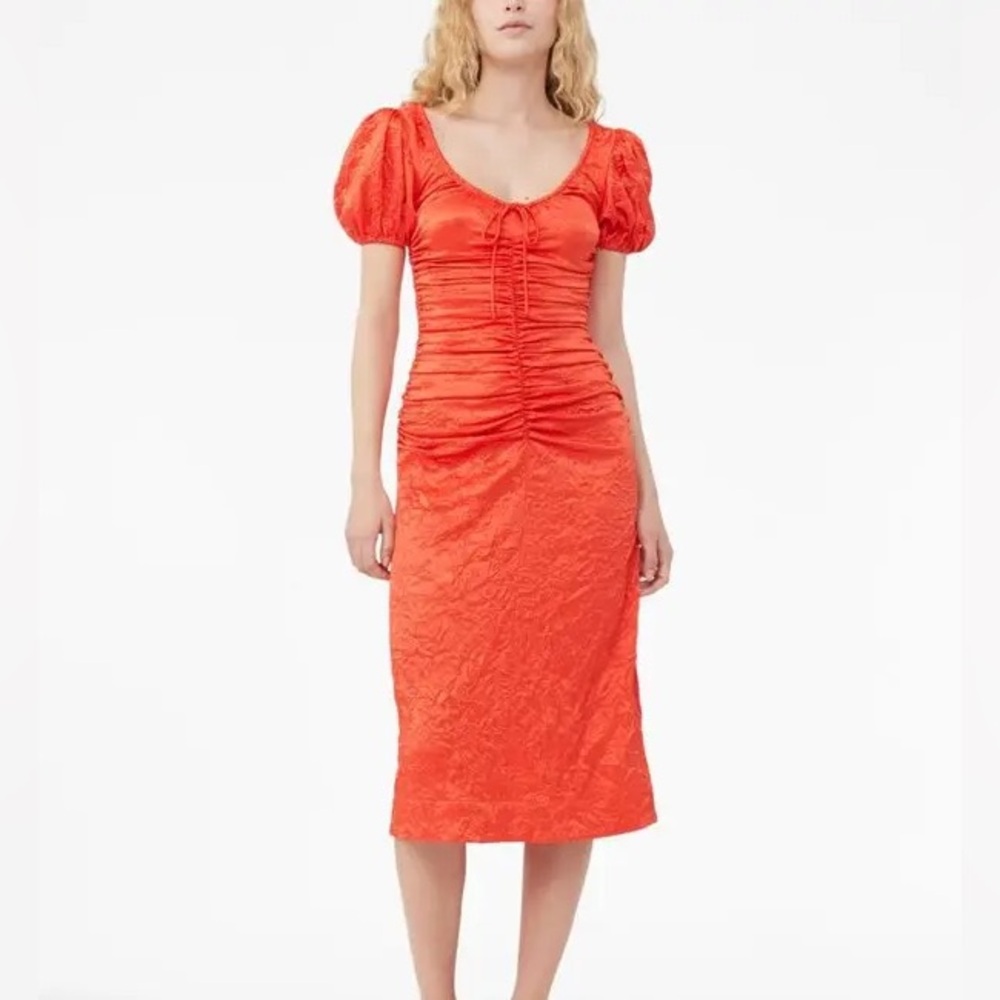 Ganni Women's Red/Orange Ruched Dress - Picture 4 of 7